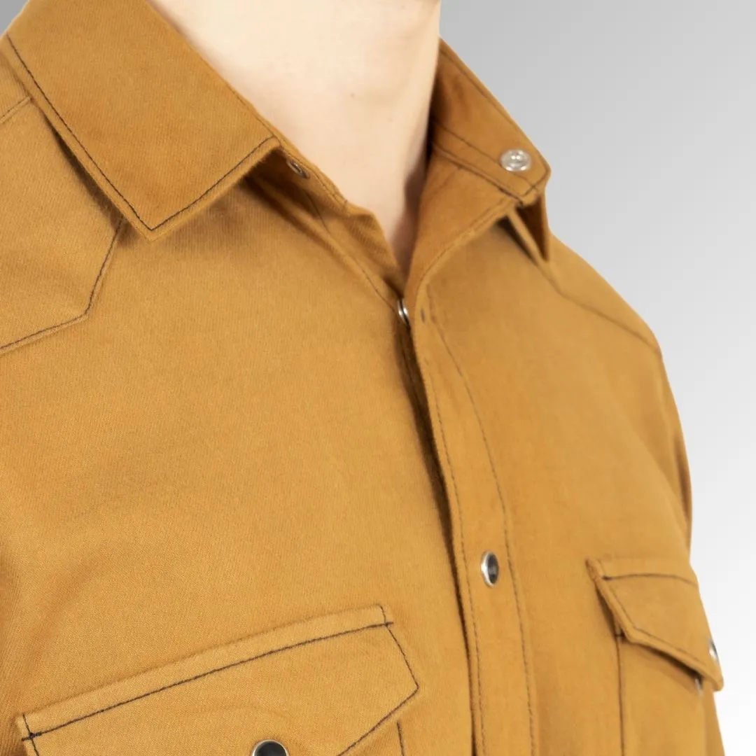 Men's Tan Colour Western Shirt in Twill Cotton with Western Yoke
