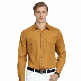 Men's Tan Colour Western Shirt in Twill Cotton with Western Yoke