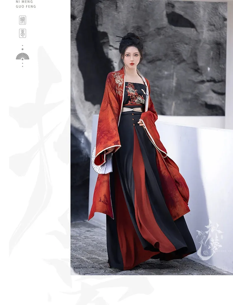 Modern horse-faced skirt from Song Dynasty | Hanfu red & black skirt