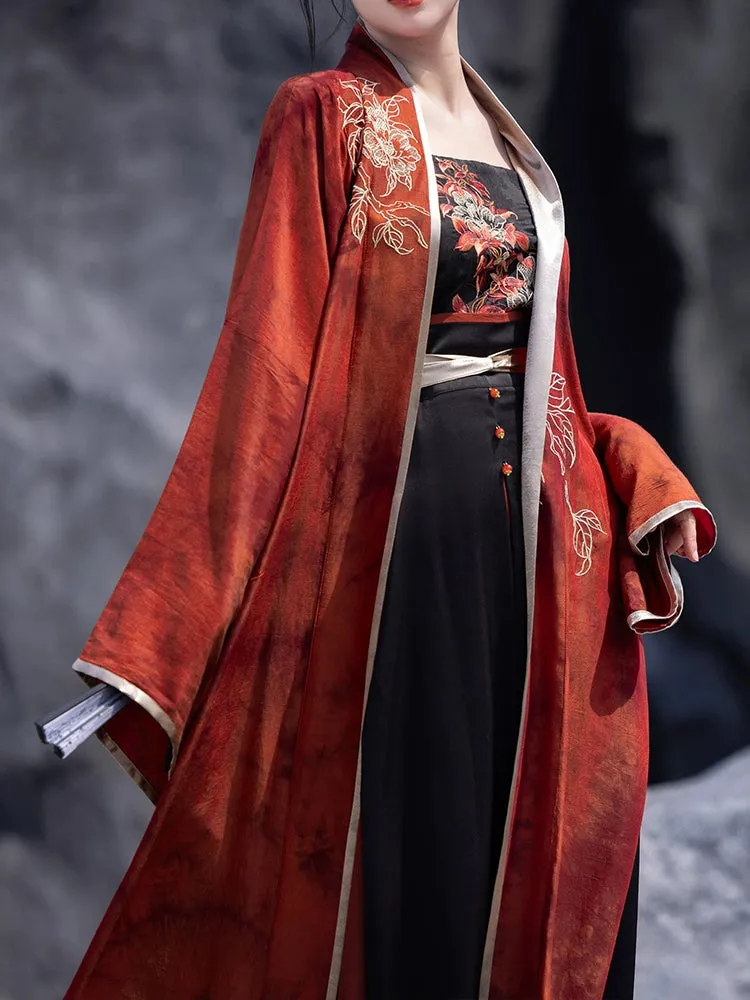 Modern horse-faced skirt from Song Dynasty | Hanfu red & black skirt