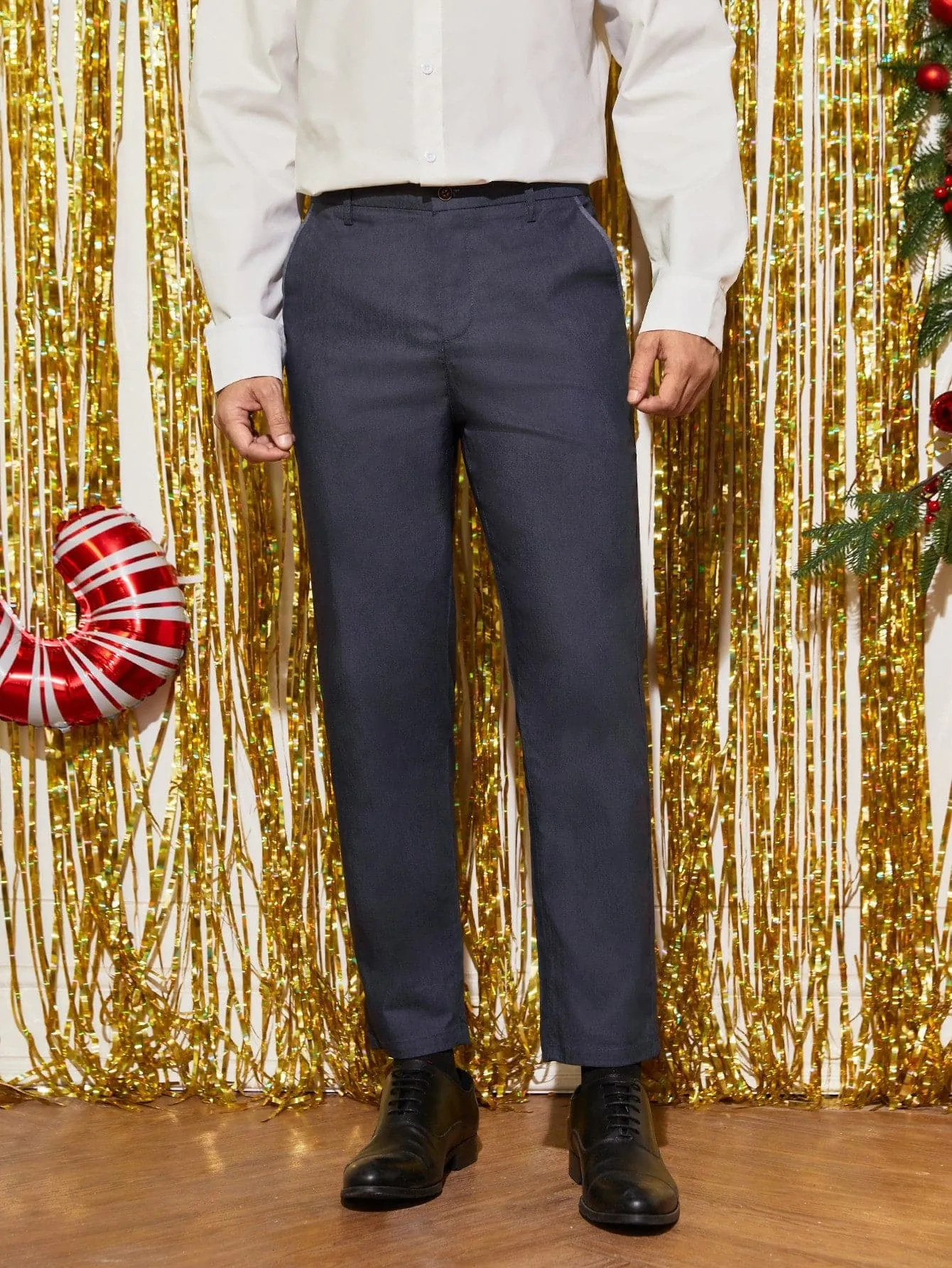 Navy Blue Slant Pocket Zipper Fly Tailored Trousers