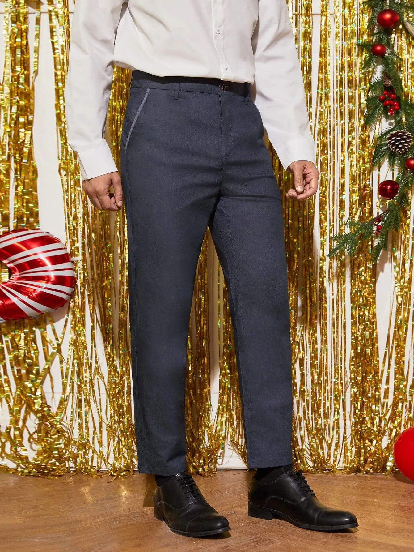 Navy Blue Slant Pocket Zipper Fly Tailored Trousers
