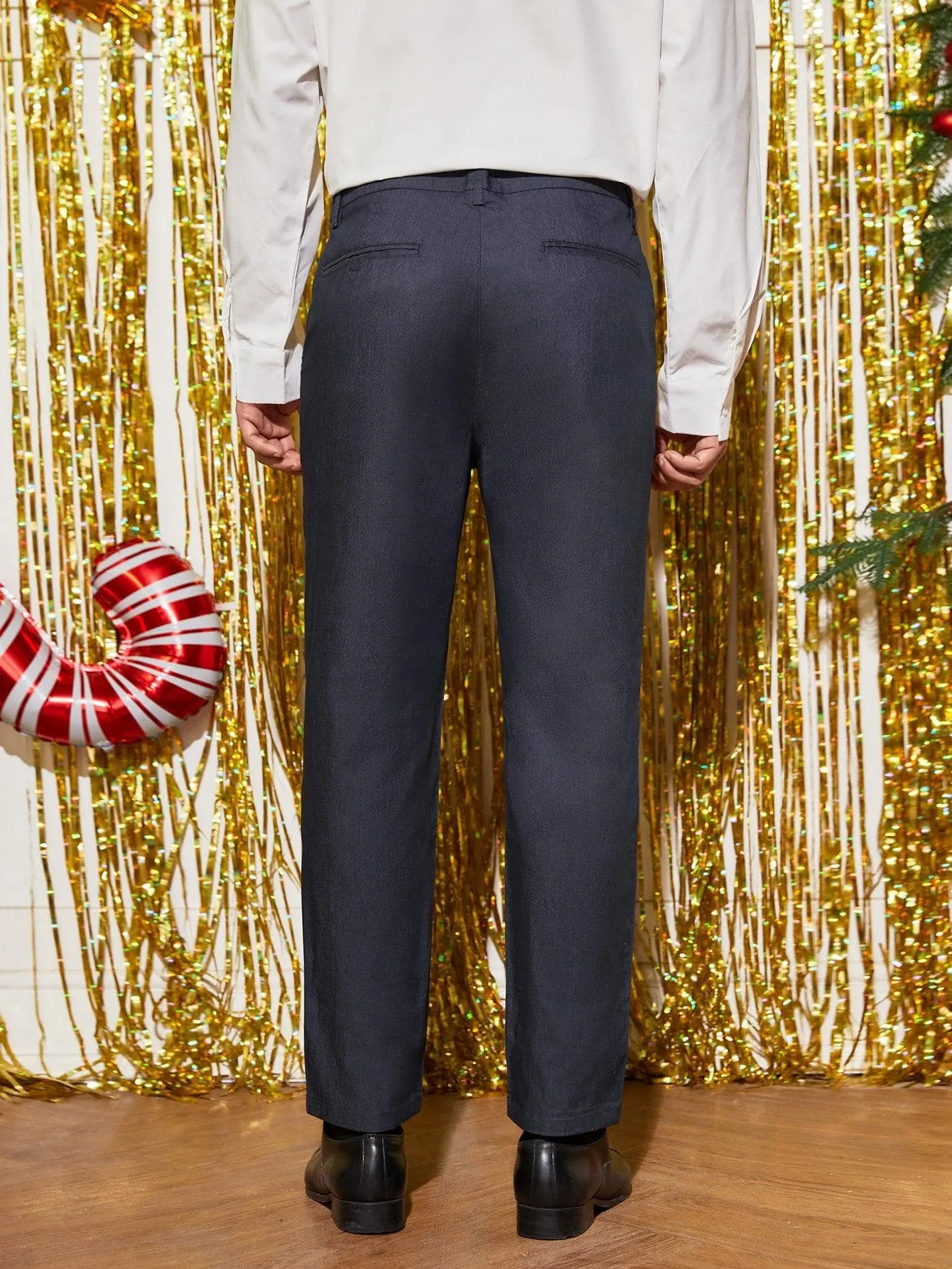 Navy Blue Slant Pocket Zipper Fly Tailored Trousers