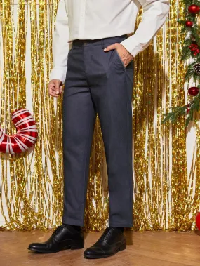 Navy Blue Slant Pocket Zipper Fly Tailored Trousers