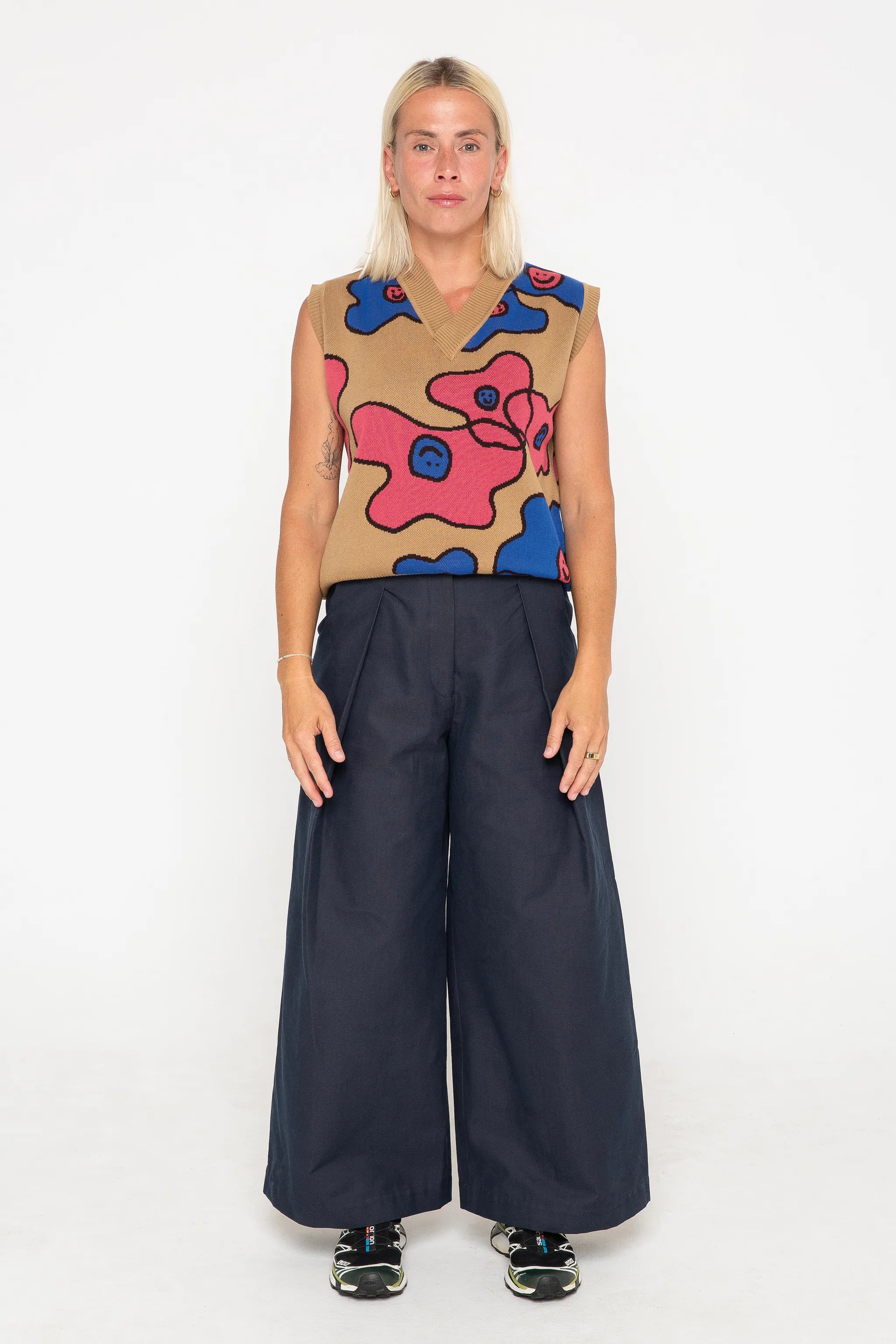 Navy wide tailored trousers