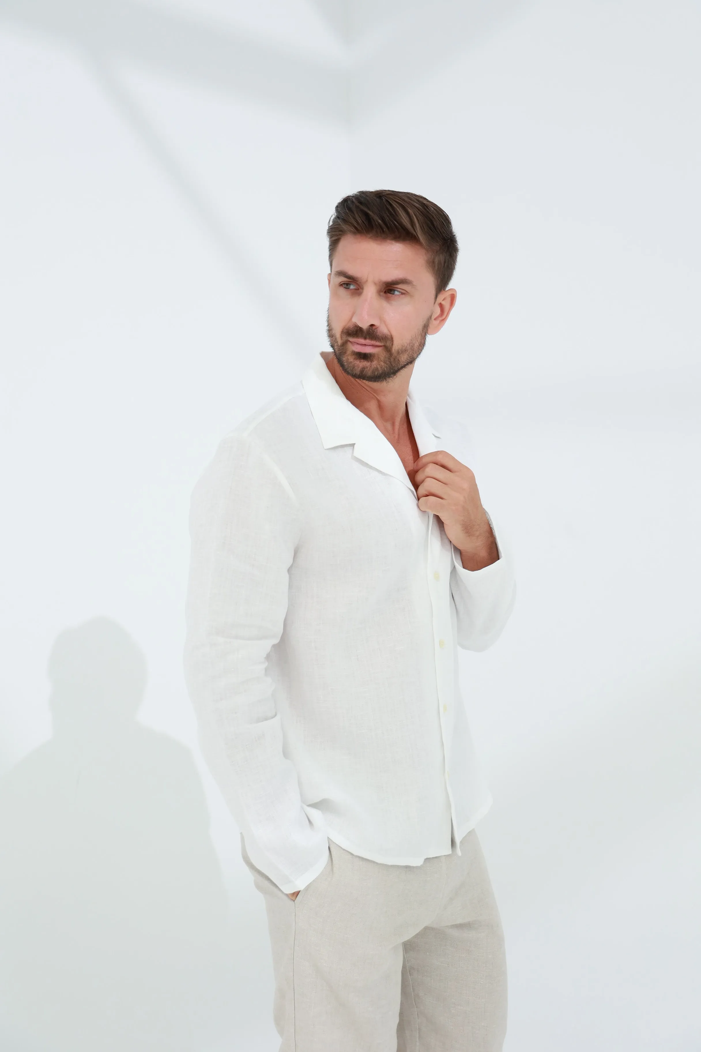 Occhi Men's Pure Linen Shirt White