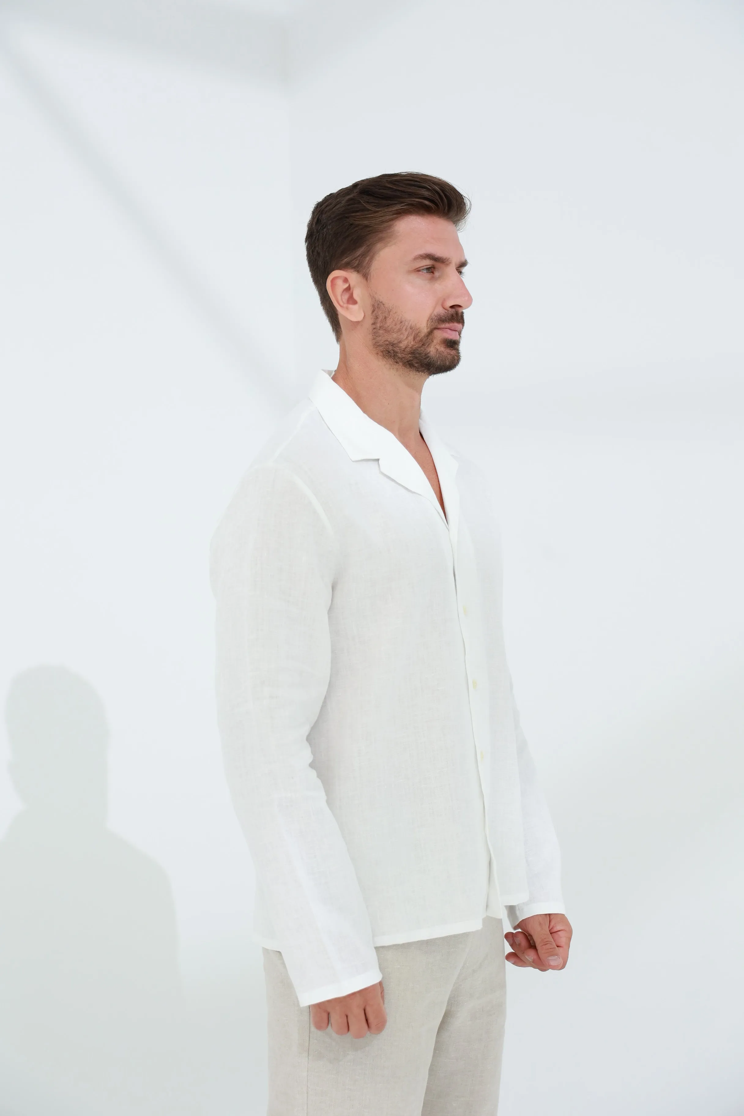 Occhi Men's Pure Linen Shirt White