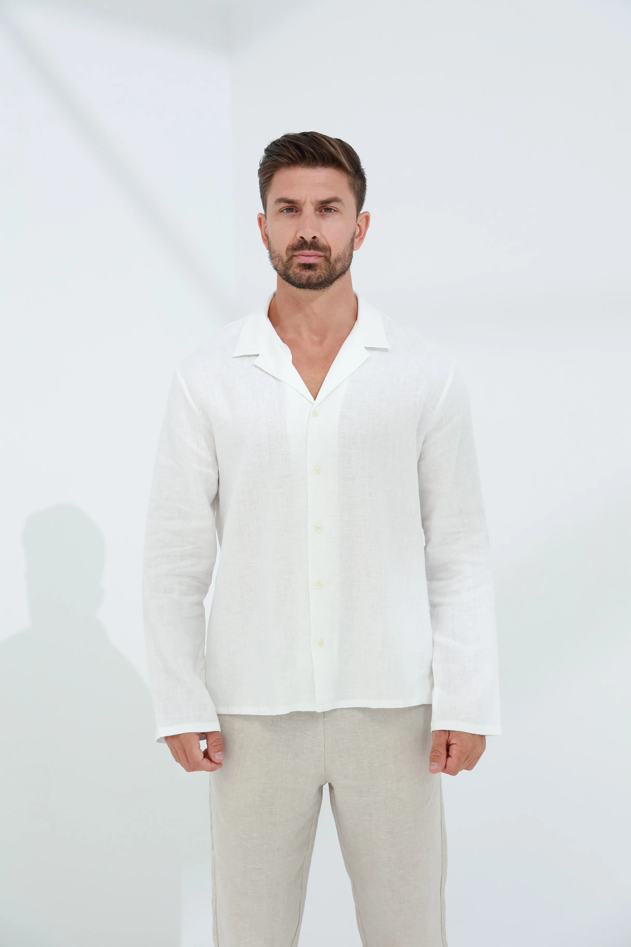 Occhi Men's Pure Linen Shirt White