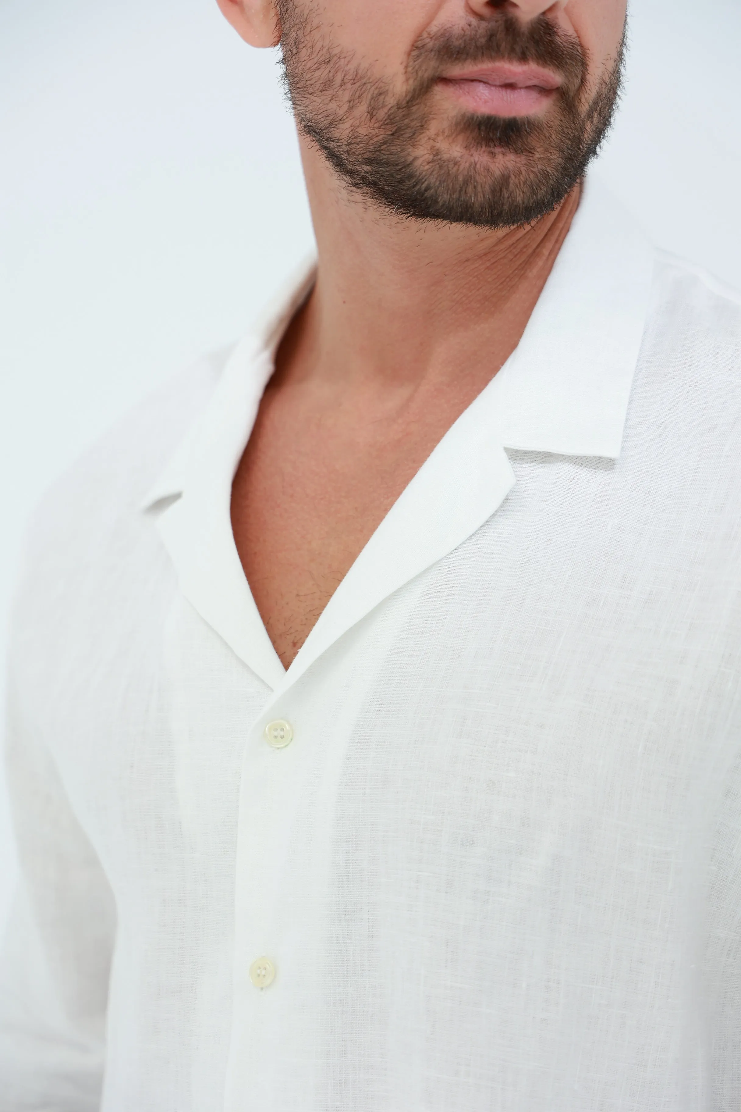 Occhi Men's Pure Linen Shirt White