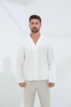 Occhi Men's Pure Linen Shirt White