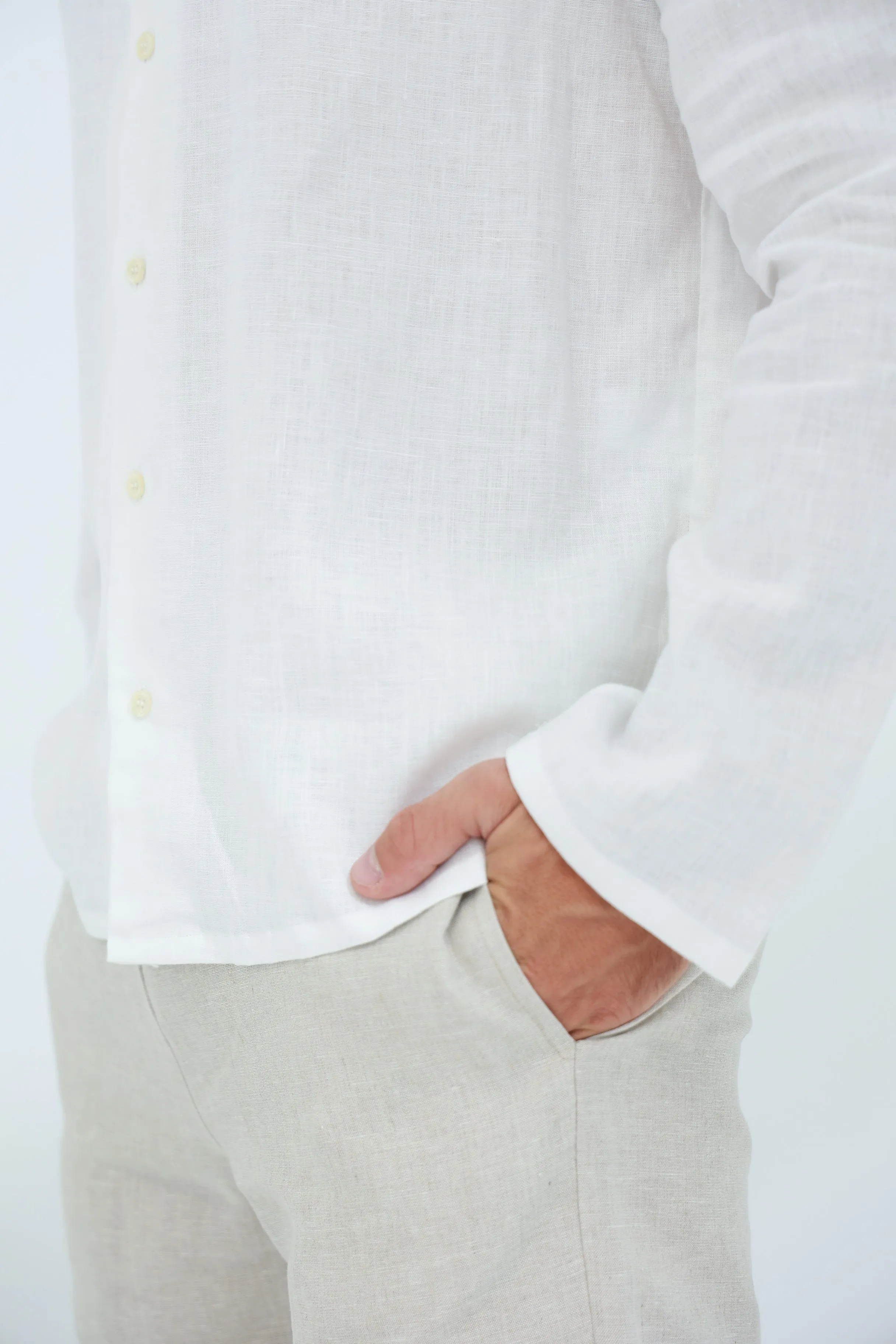 Occhi Men's Pure Linen Shirt White