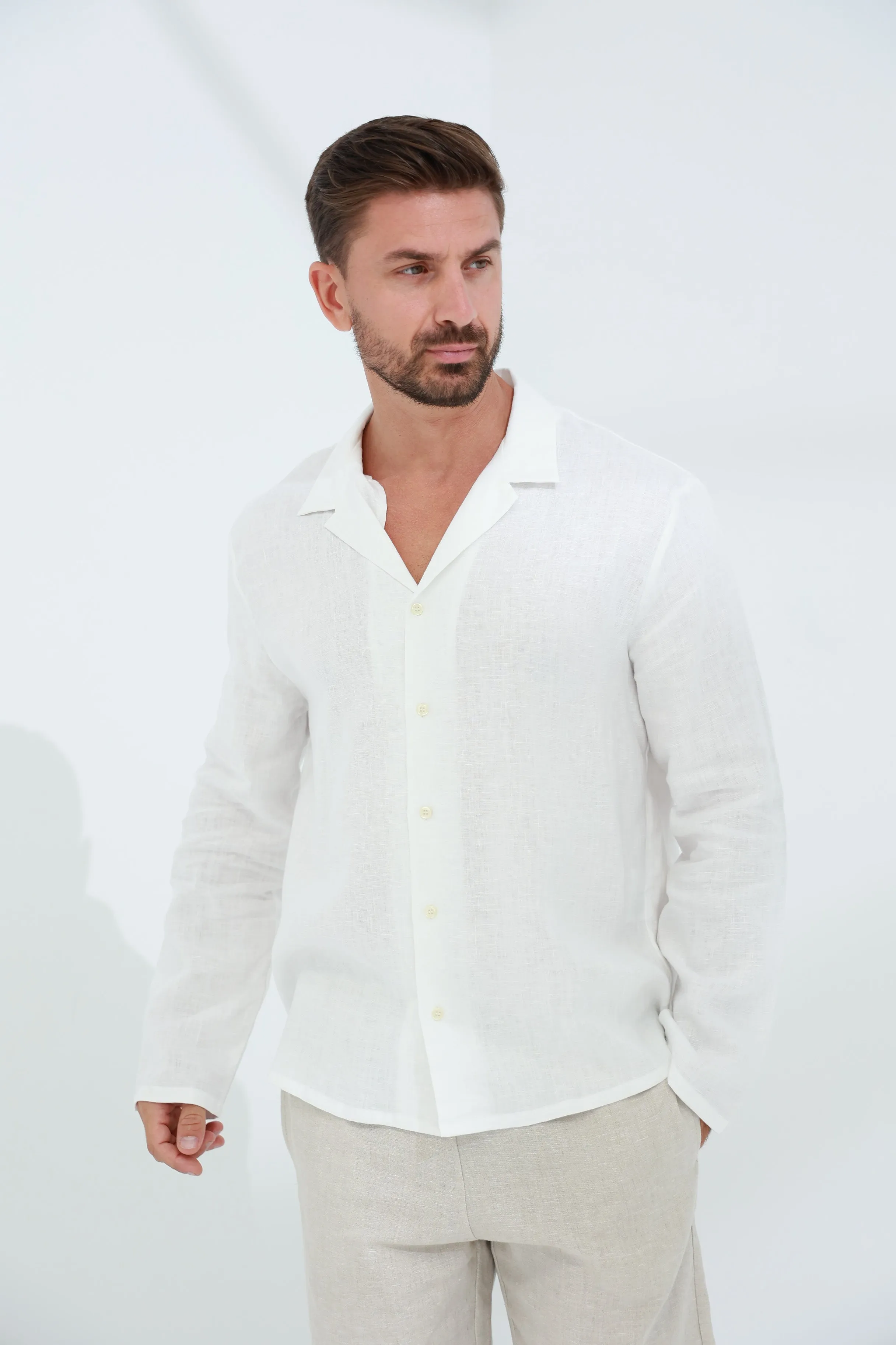 Occhi Men's Pure Linen Shirt White
