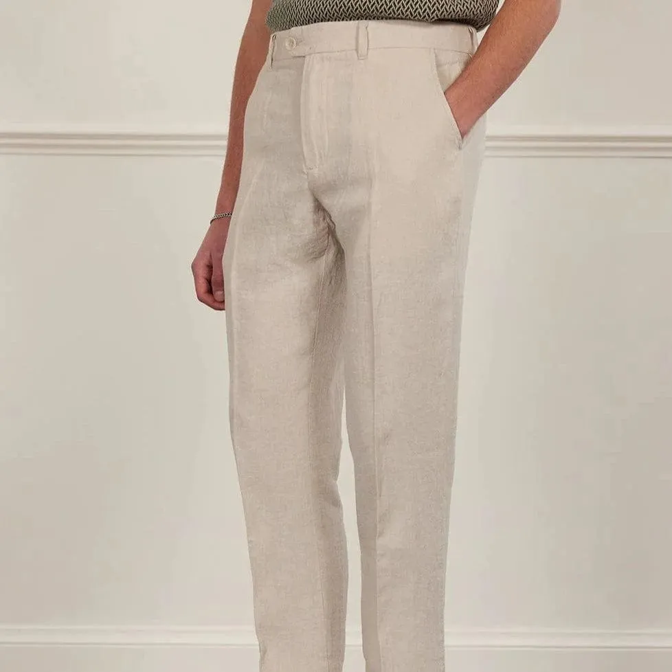 Percival Tailored Linen Trousers in Stone