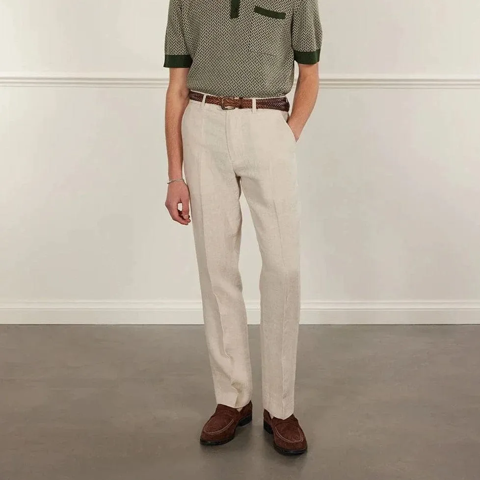 Percival Tailored Linen Trousers in Stone