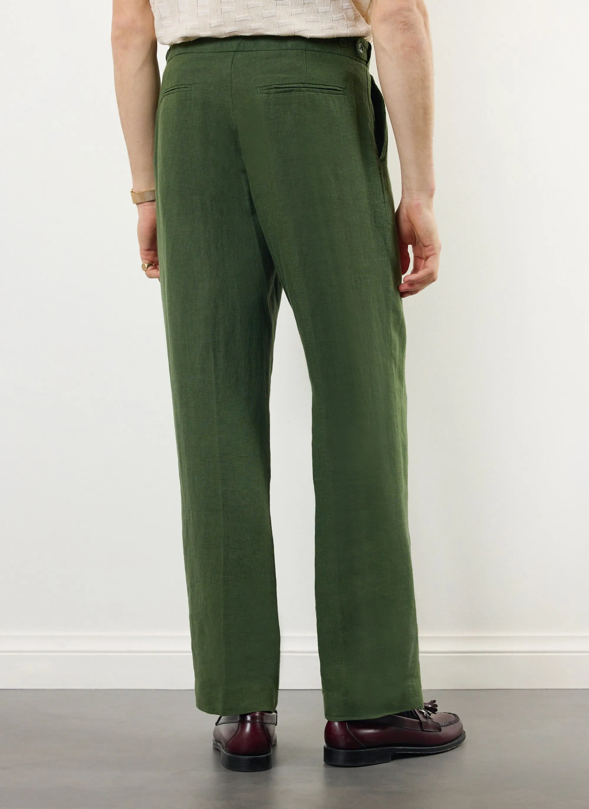 Pleated Tailored Trousers | Linen | Forest