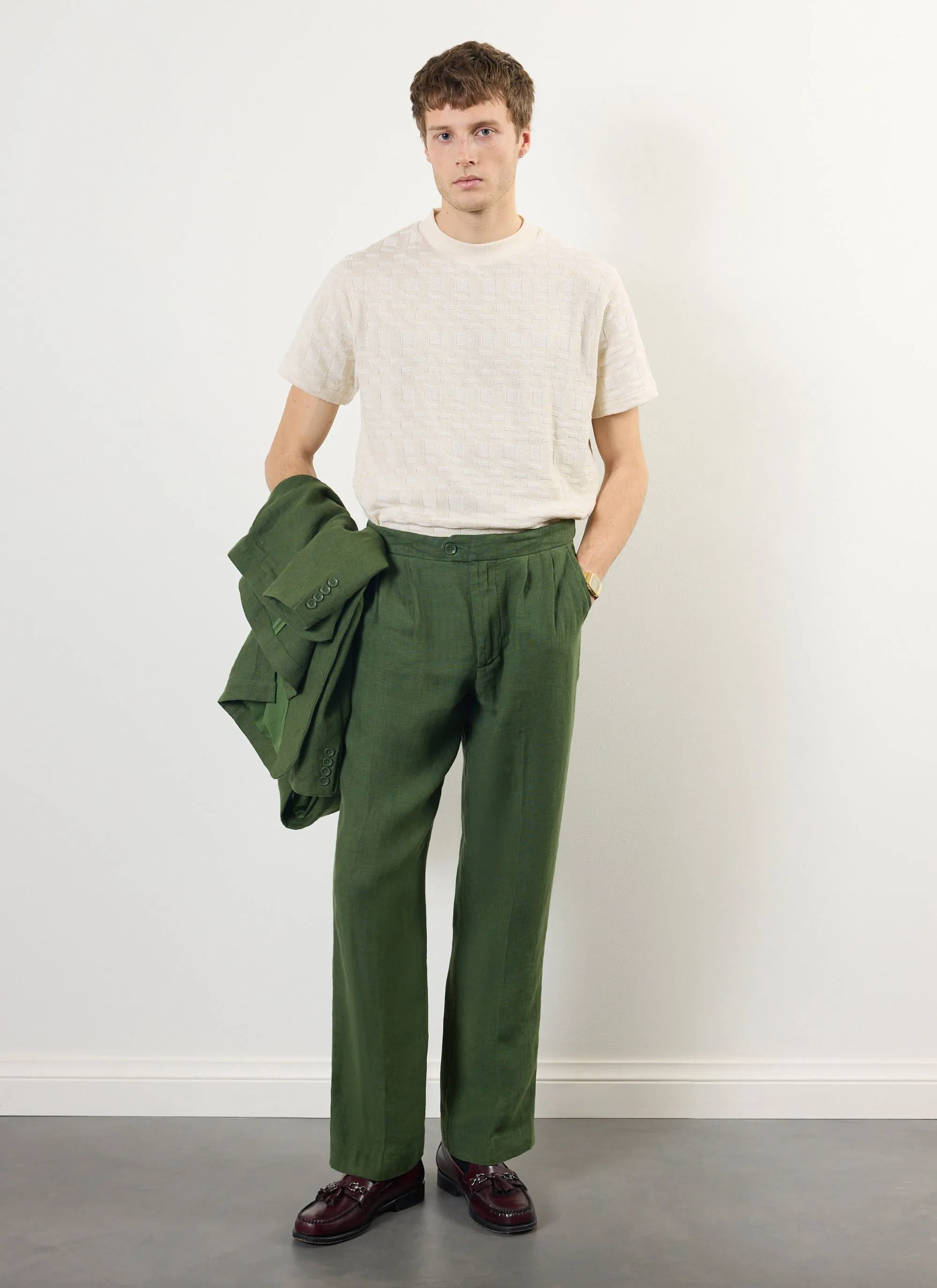 Pleated Tailored Trousers | Linen | Forest