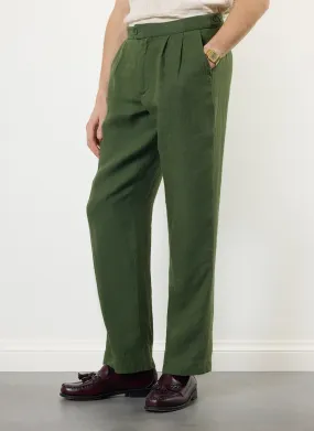 Pleated Tailored Trousers | Linen | Forest
