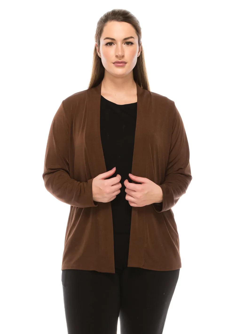 Plus Size  Stretchy Drape Jacket Long Sleeve-4004BN-LXS1