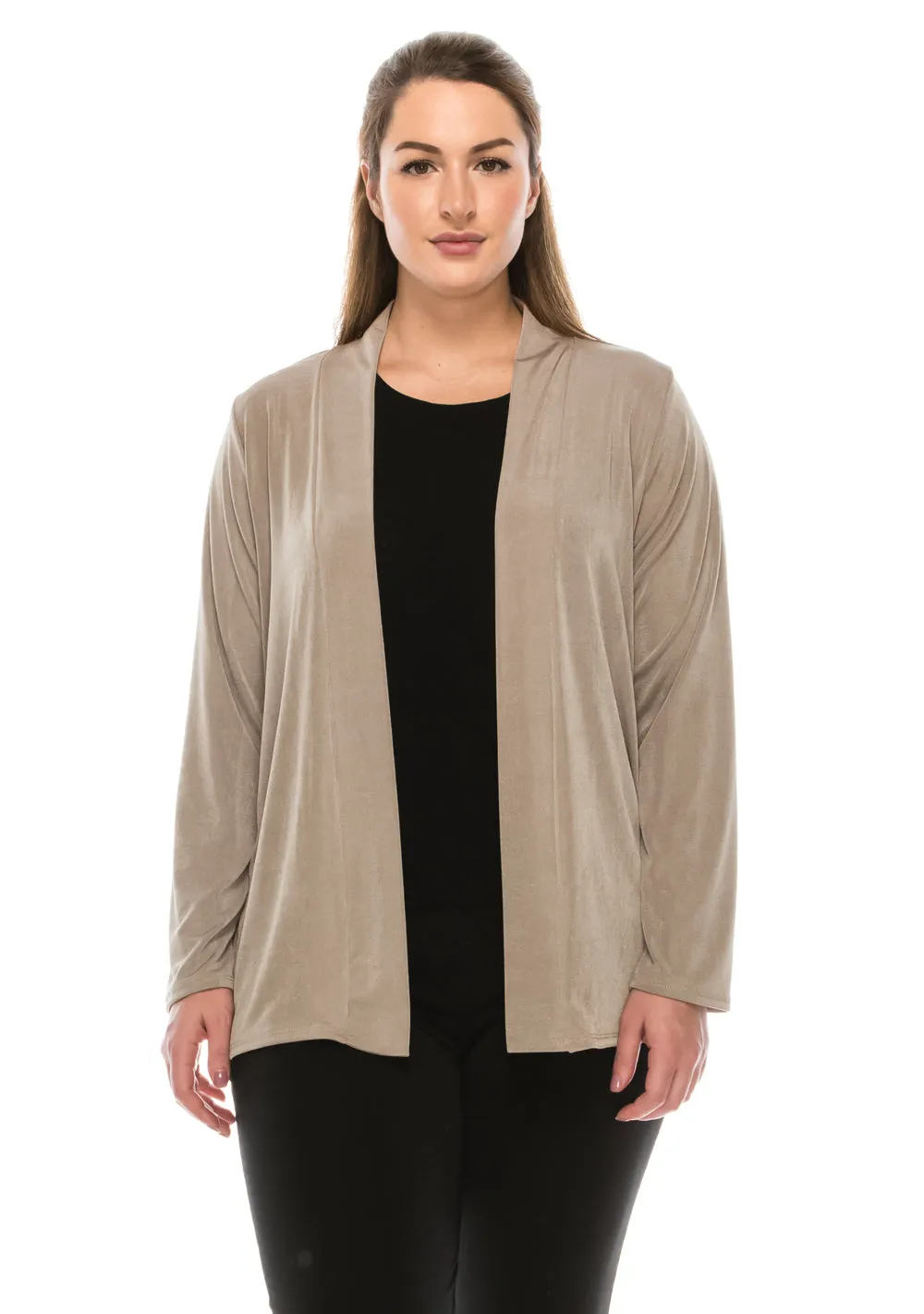 Plus Size  Stretchy Drape Jacket Long Sleeve-4004BN-LXS1