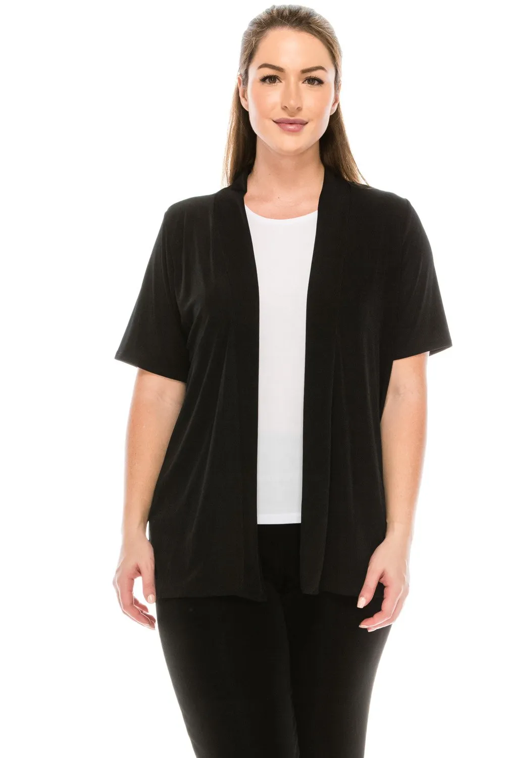 Plus Size  Stretchy Drape Jacket Long Sleeve-4004BN-LXS1