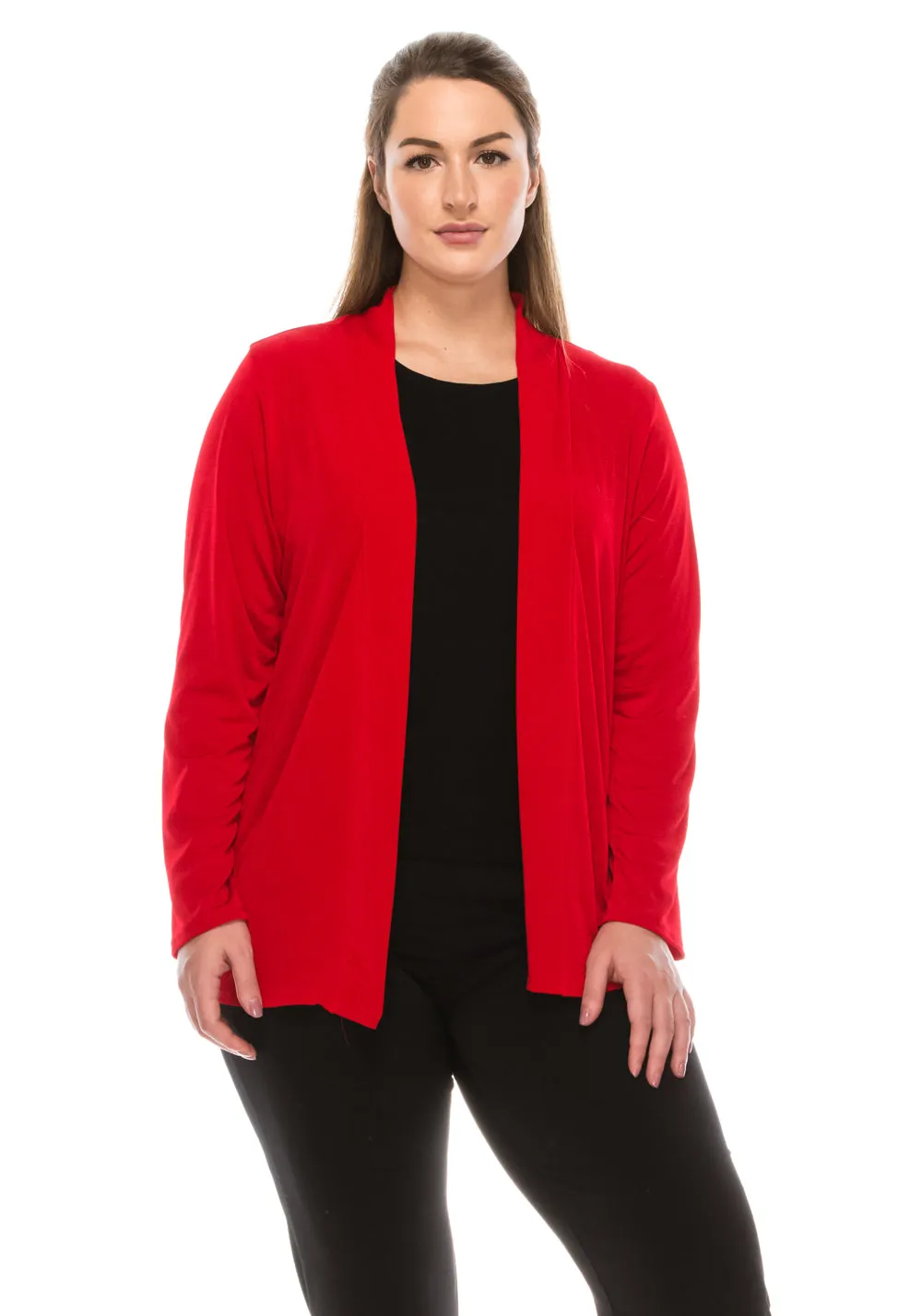 Plus Size  Stretchy Drape Jacket Long Sleeve-4004BN-LXS1