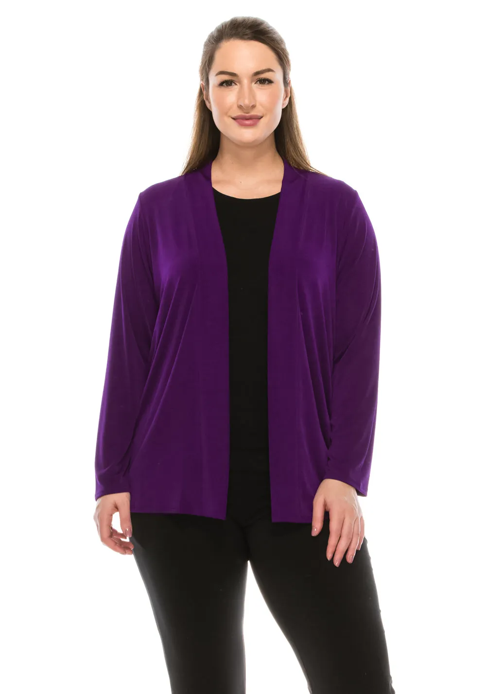Plus Size  Stretchy Drape Jacket Long Sleeve-4004BN-LXS1