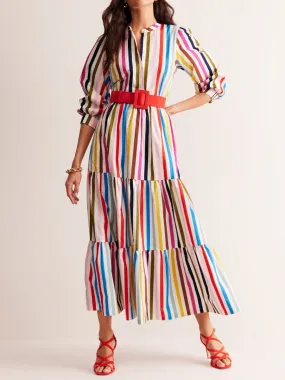 Rainbow Print Lace Up Maxi Dress