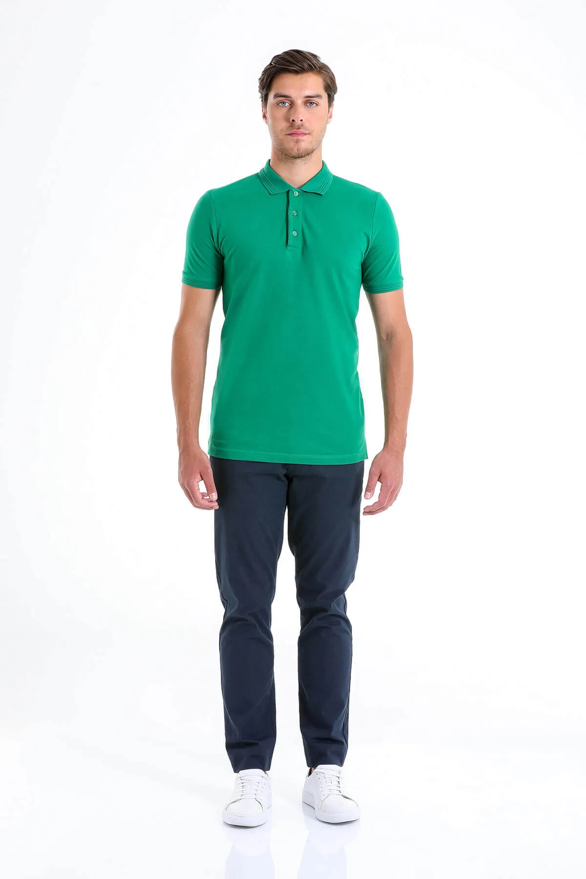 Regular Fit Green Cotton Polo T-Shirt