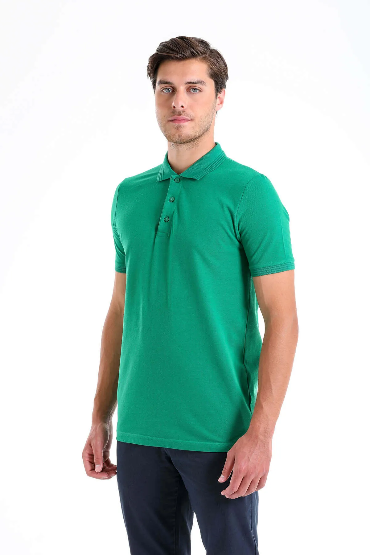 Regular Fit Green Cotton Polo T-Shirt