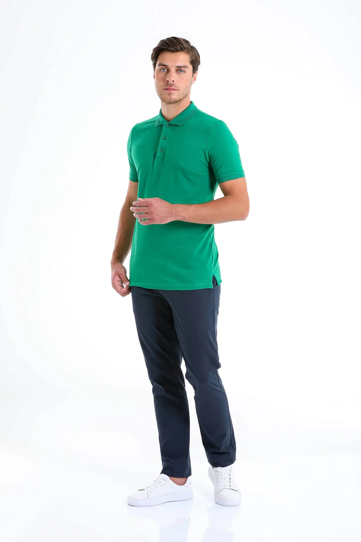 Regular Fit Green Cotton Polo T-Shirt