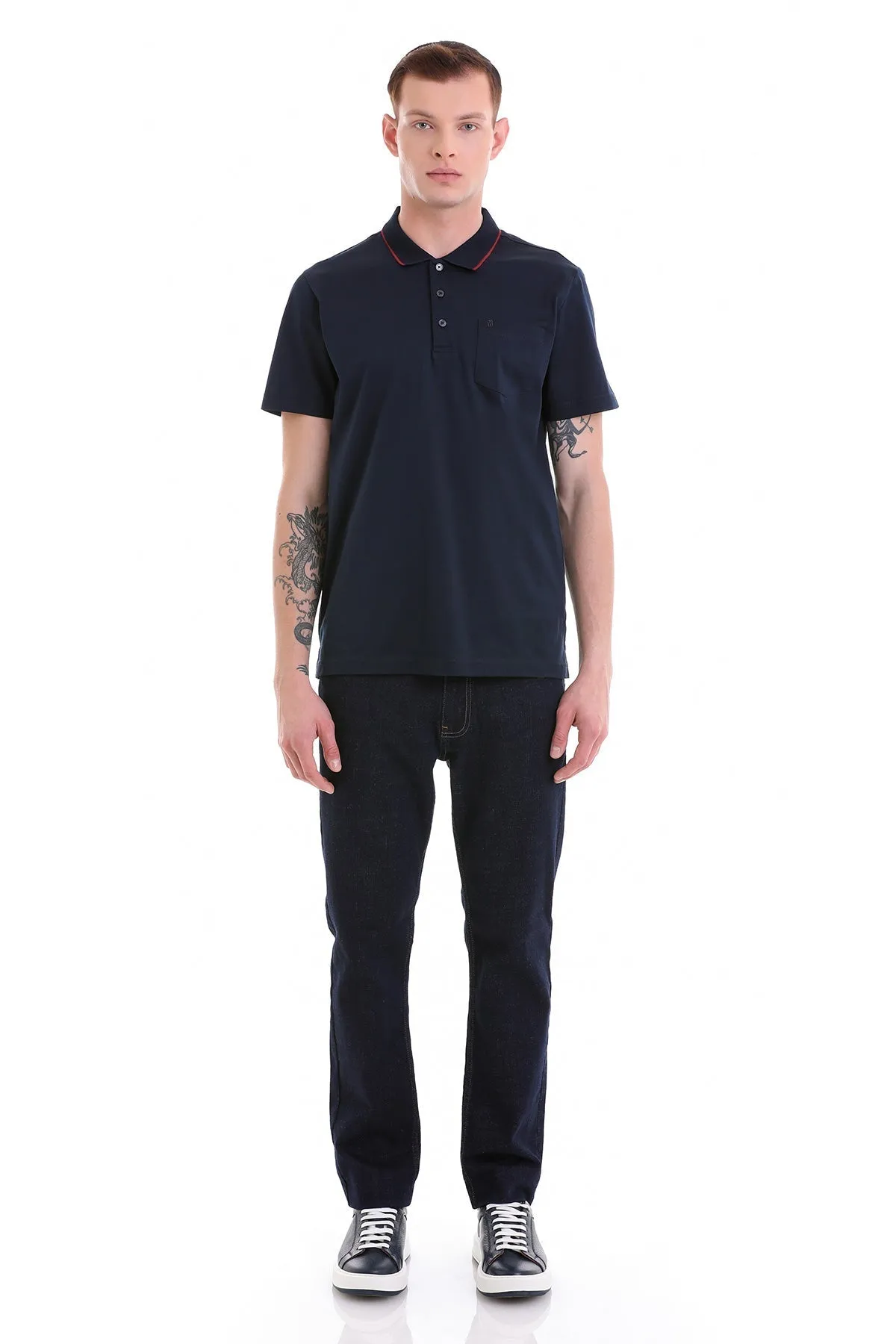 Regular Fit Navy Basic Cotton Polo T-Shirt