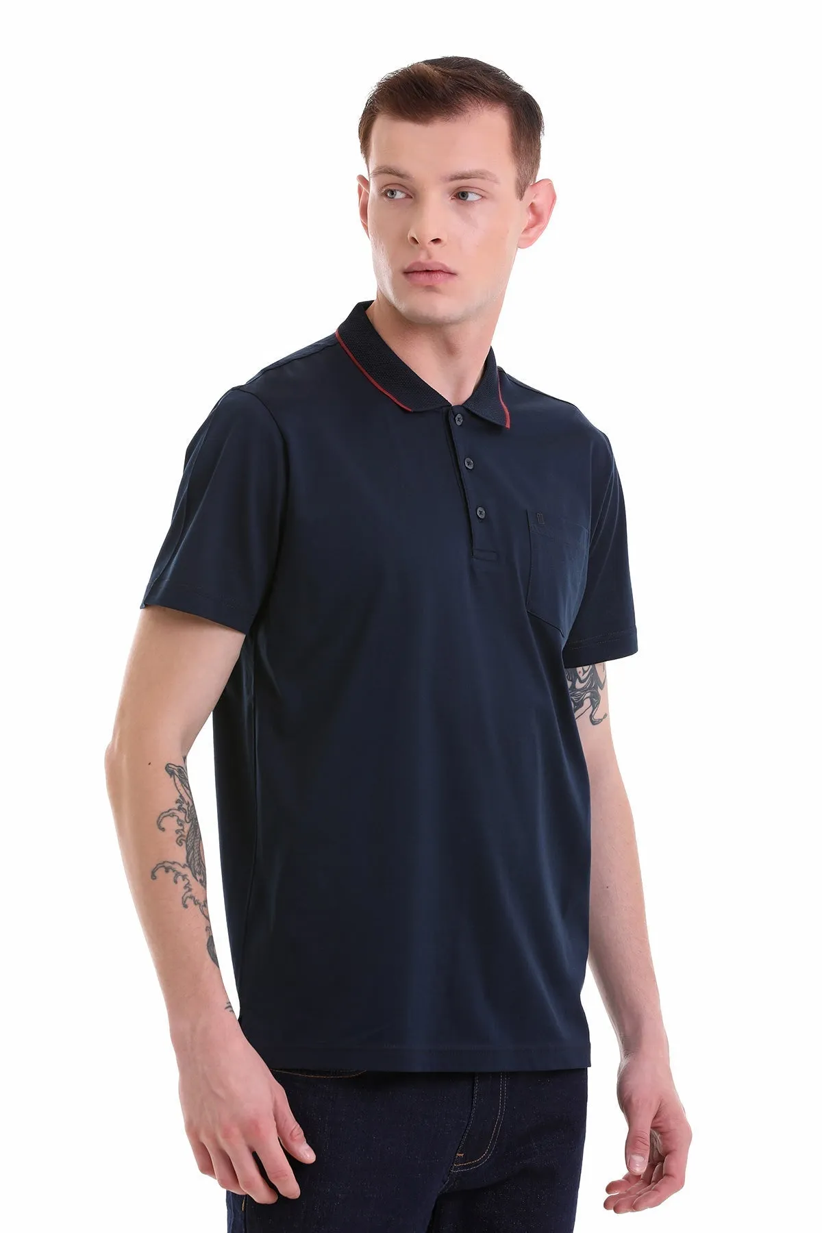 Regular Fit Navy Basic Cotton Polo T-Shirt