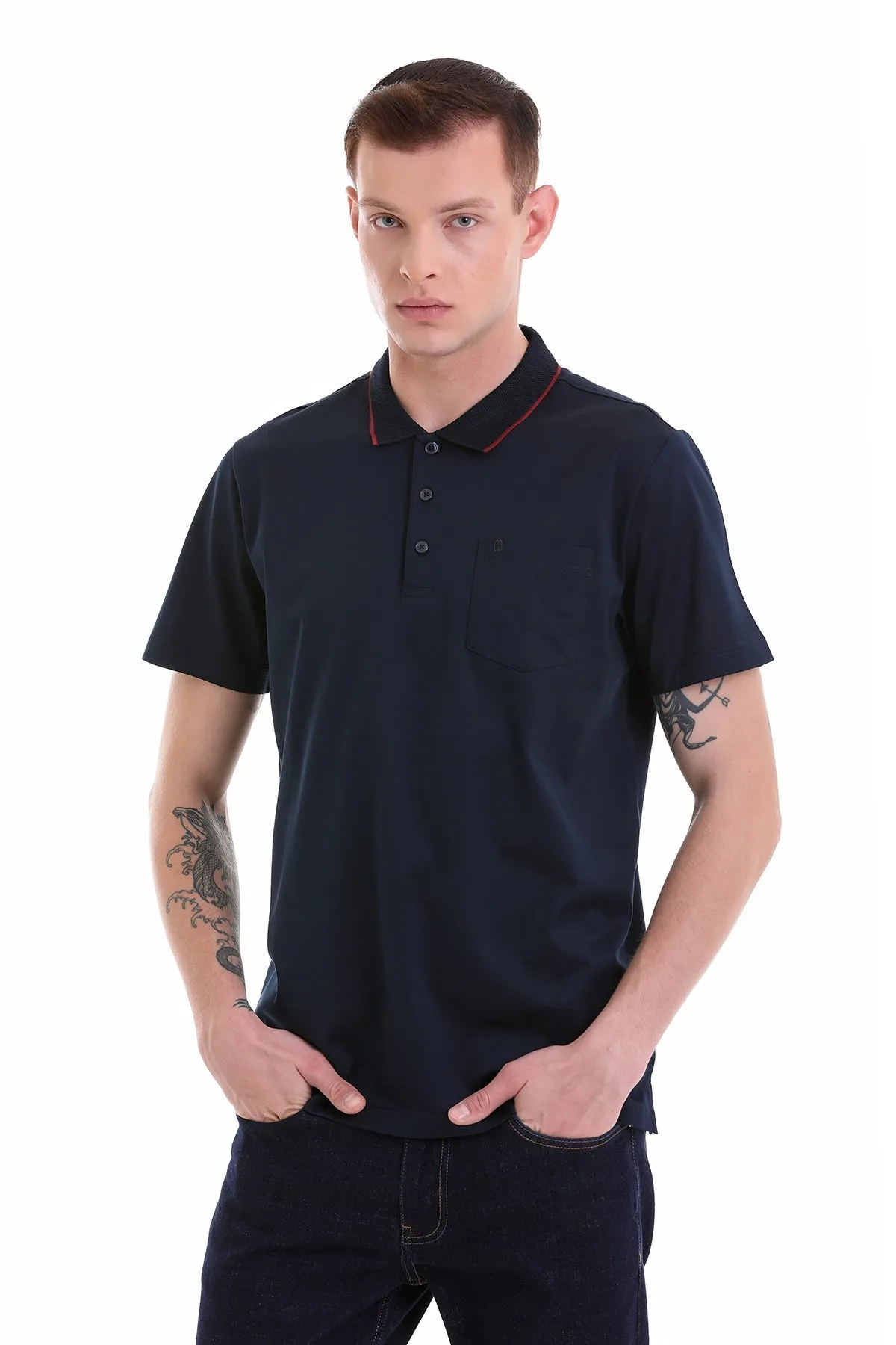 Regular Fit Navy Basic Cotton Polo T-Shirt