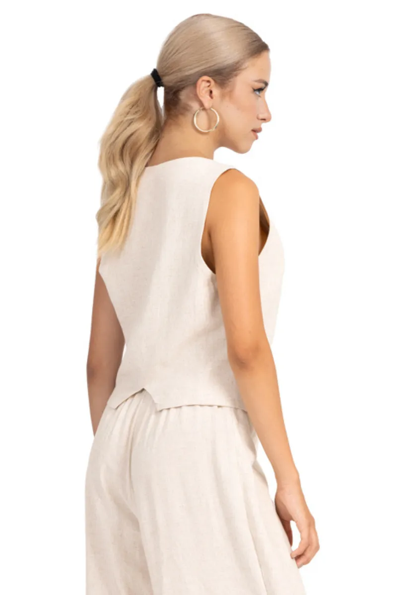 Sand Beige Linen Women's Suit Vest