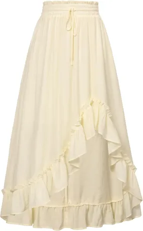 Scarlet Darkness Renaissance Midi Skirt Asymmetrical Ruffle Summer Flowy Skirt with Pockets