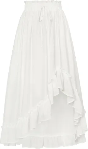Scarlet Darkness Renaissance Midi Skirt Asymmetrical Ruffle Summer Flowy Skirt with Pockets