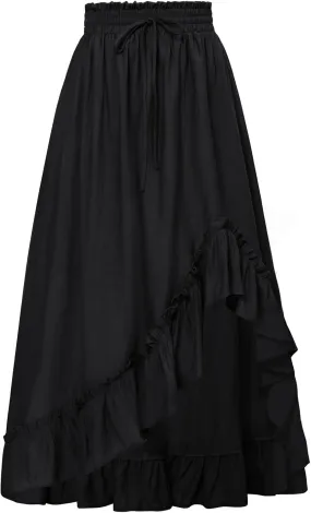 Scarlet Darkness Renaissance Midi Skirt Asymmetrical Ruffle Summer Flowy Skirt with Pockets
