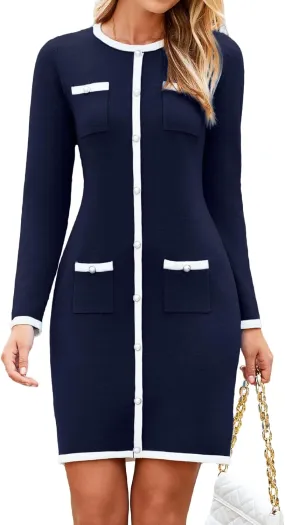 Simplee Womens Fall Winter Sweater Dress Long Sleeve Mini Dress Casual Knitted Bodycon Short Party Dress