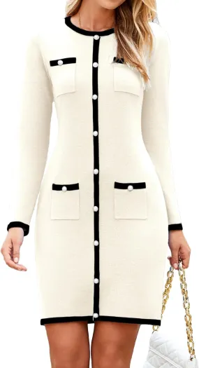 Simplee Womens Fall Winter Sweater Dress Long Sleeve Mini Dress Casual Knitted Bodycon Short Party Dress