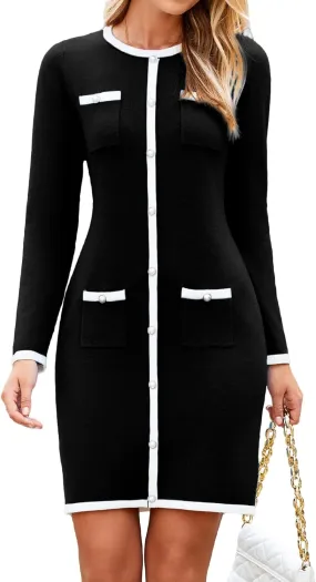 Simplee Womens Fall Winter Sweater Dress Long Sleeve Mini Dress Casual Knitted Bodycon Short Party Dress