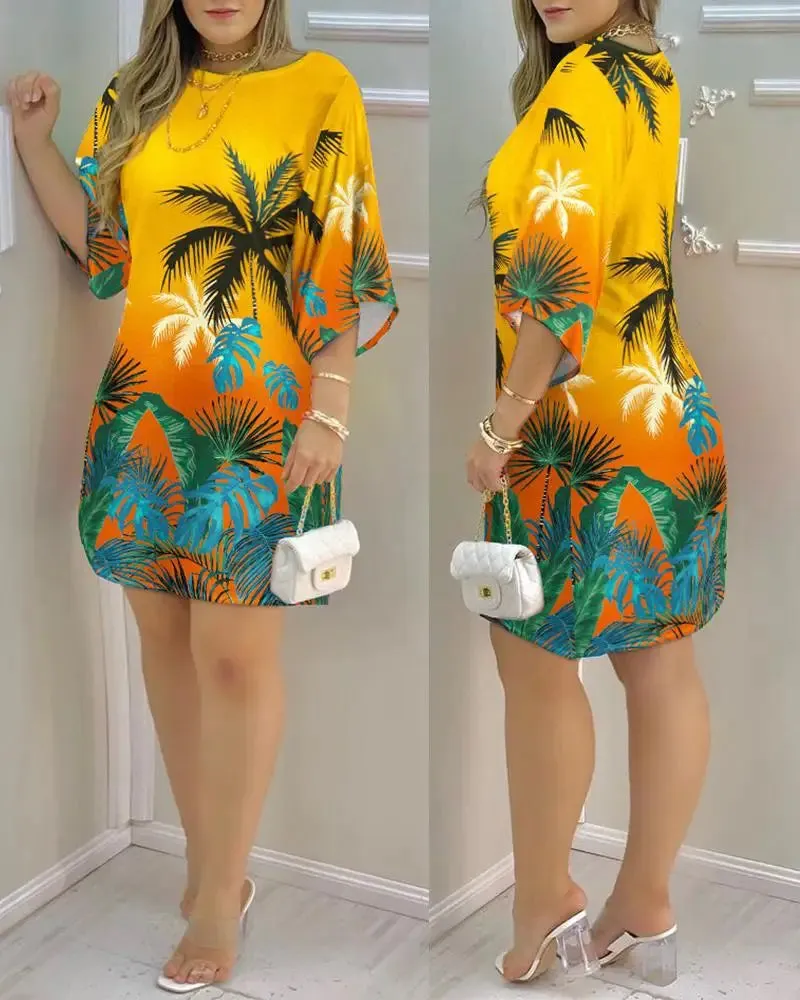 Spring Fashion Peacock Print Loose Dress