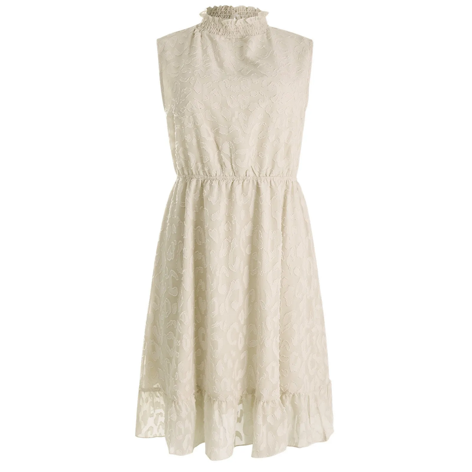 Stand Collar Ruffle Sleeveless Mini Casual Dress