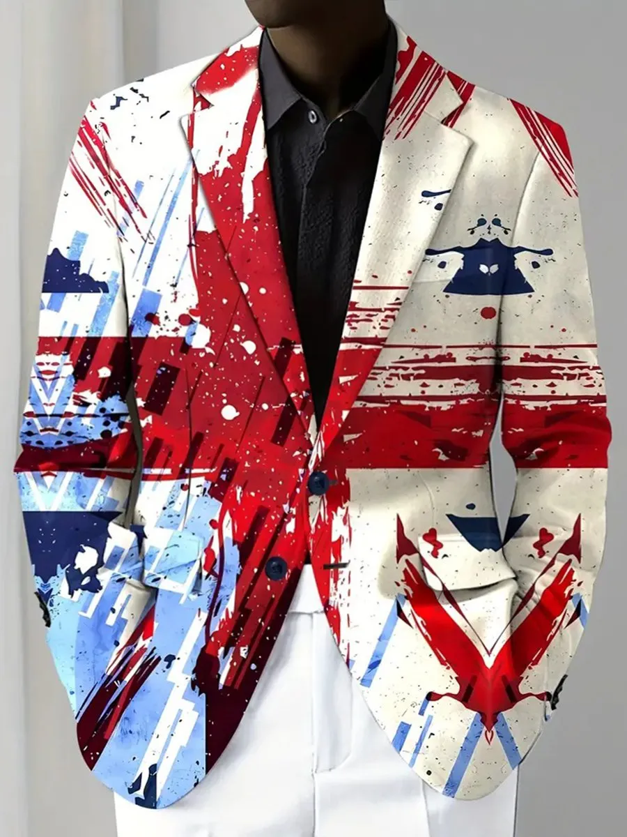 Stylish Union Jack Graffiti Print Single Breasted Blazer