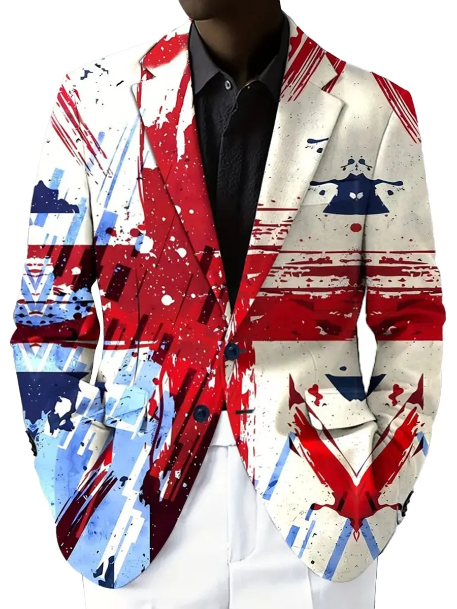 Stylish Union Jack Graffiti Print Single Breasted Blazer