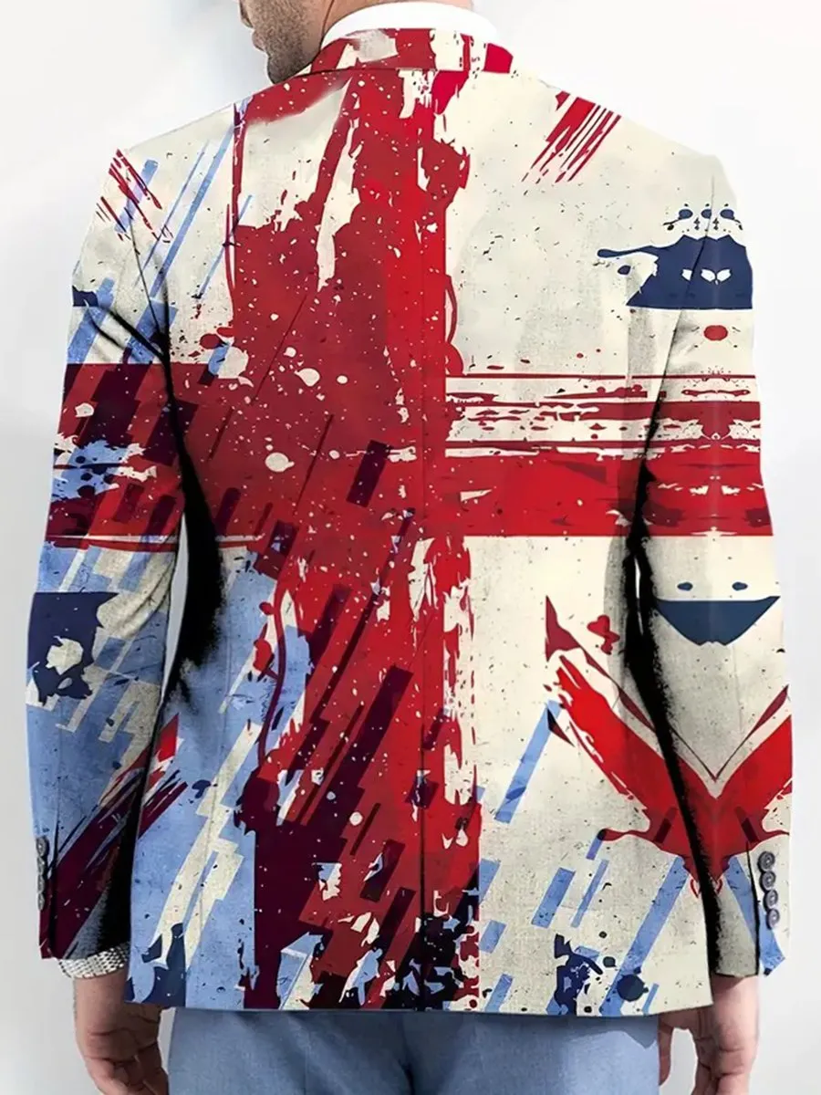 Stylish Union Jack Graffiti Print Single Breasted Blazer