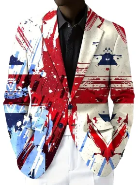 Stylish Union Jack Graffiti Print Single Breasted Blazer