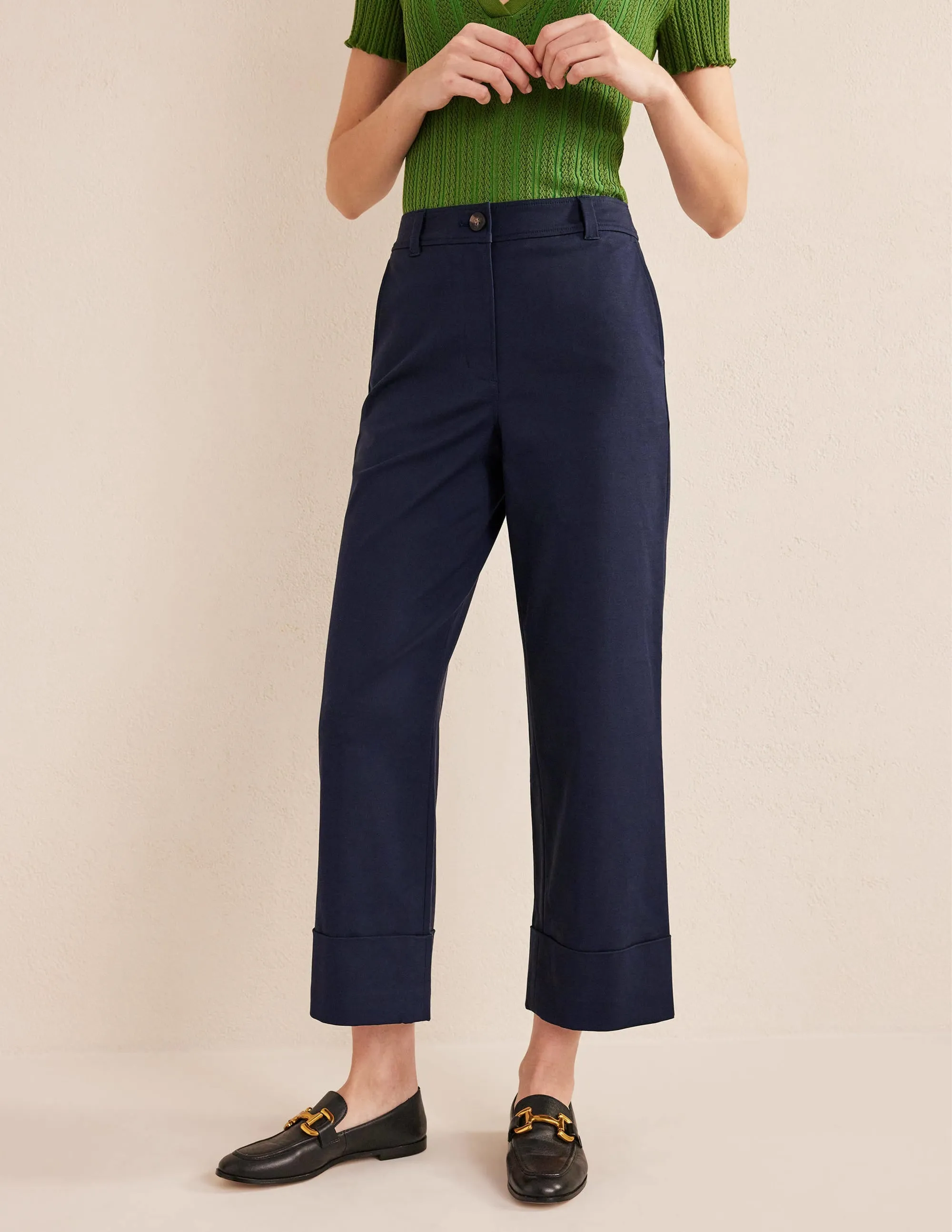 Tailored Turn Up Trousers-Navy