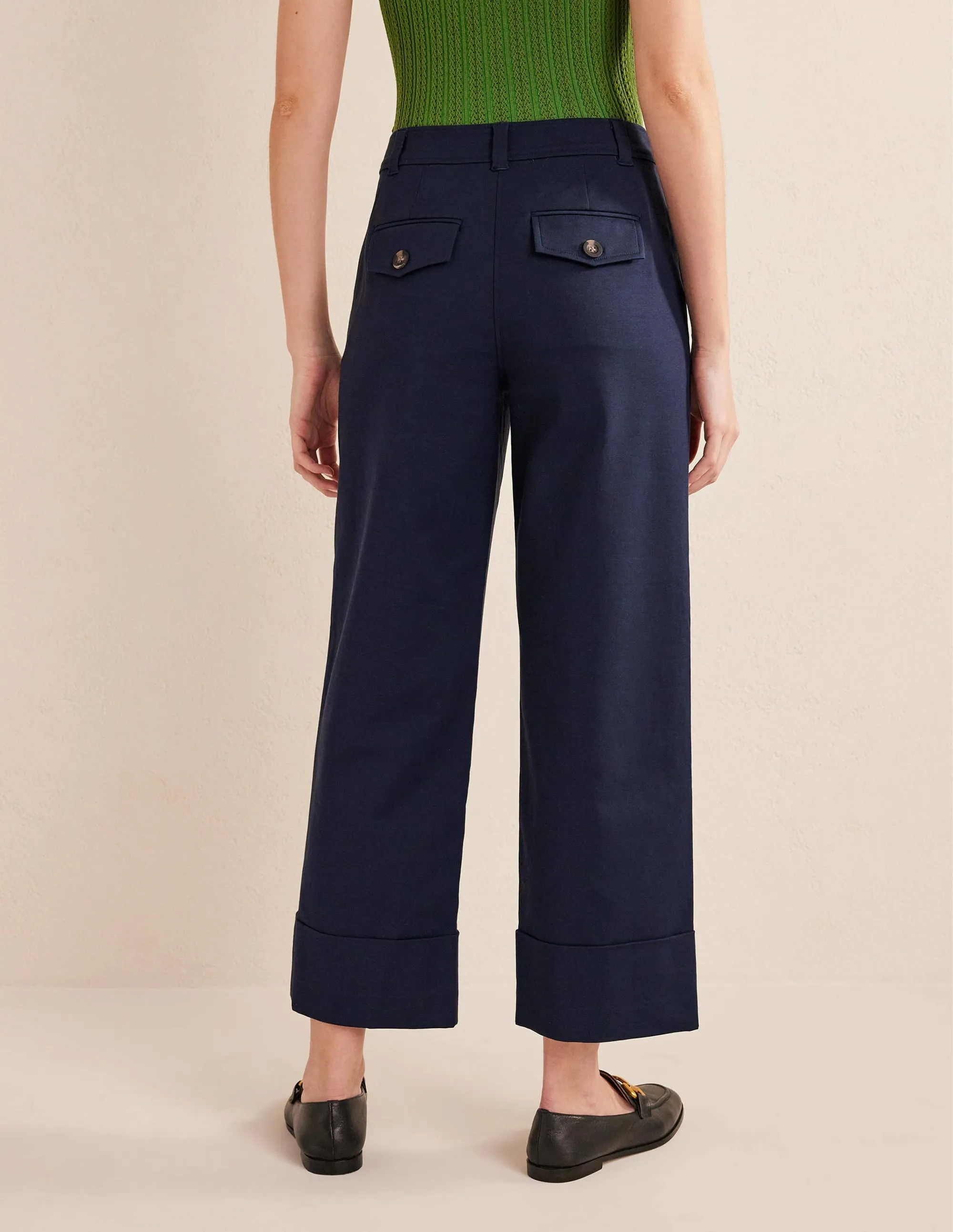 Tailored Turn Up Trousers-Navy