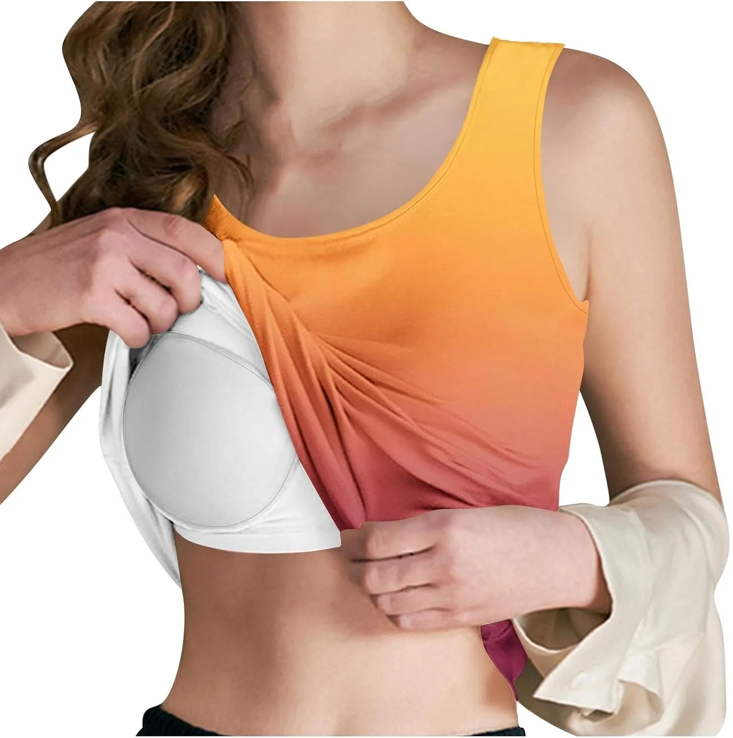 Tank Top with Built in Bra for Women 2025 Summer Gradient Sleeveless Shirts Casual Comfy Basic Camisole Undershirts
