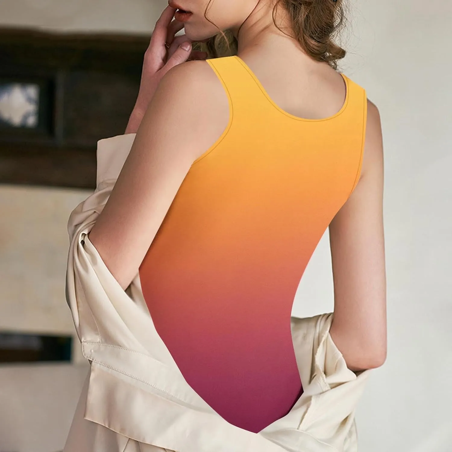 Tank Top with Built in Bra for Women 2025 Summer Gradient Sleeveless Shirts Casual Comfy Basic Camisole Undershirts